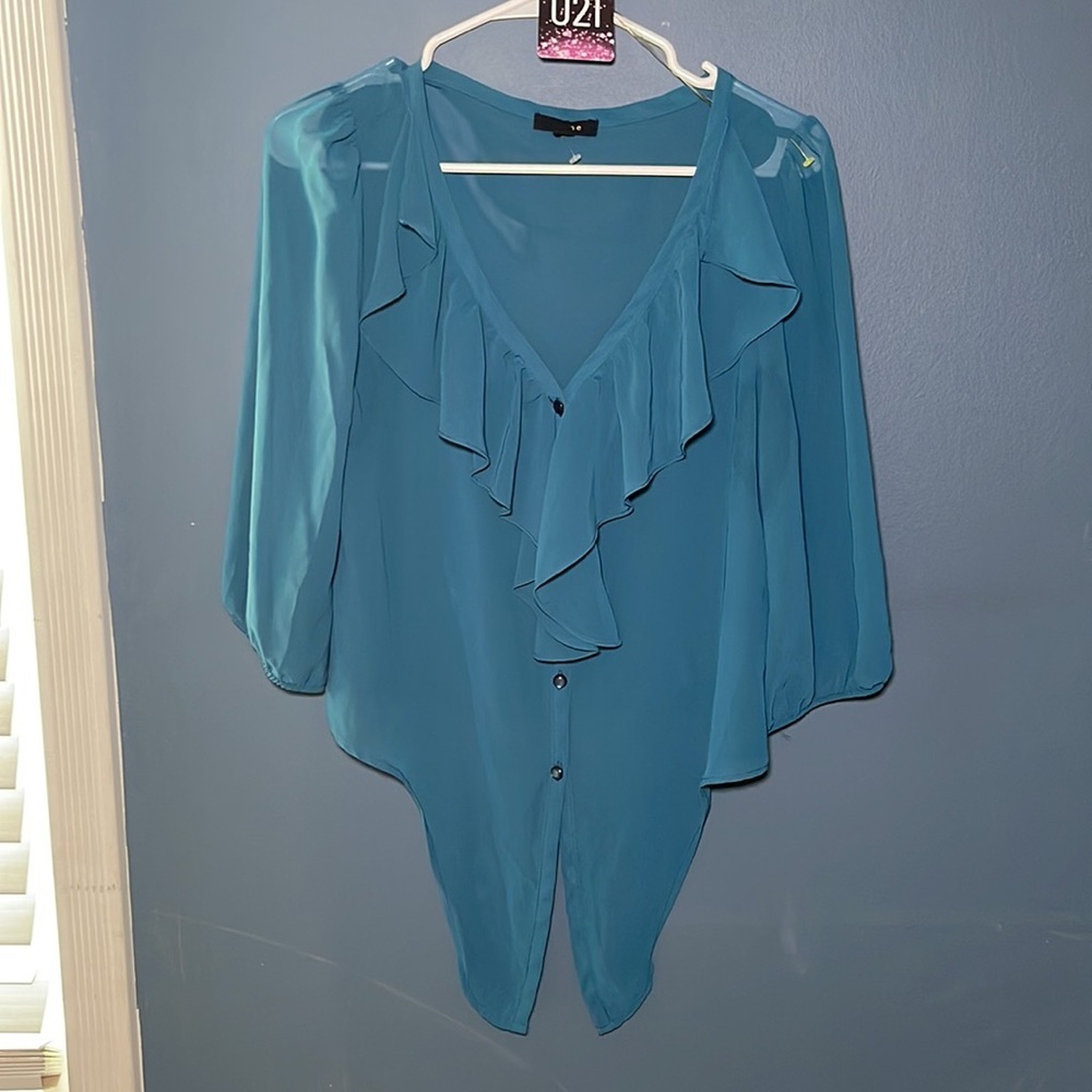 MINE Sheer Blouse blue size medium
